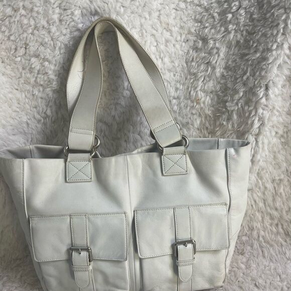 Gap leather white large shoulder bag silver tone hardwares magnetic top closure - Picture 4 of 11